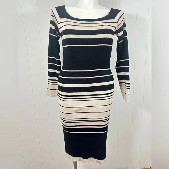Jolie & Joy Dresses & Skirts - Jolie & Joy Plus Sz 3X Stripped Beige/ Black Long Sleeve Knit Dress